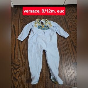 Versace Light Blue and Gold Baby Footie Peter Pan Collar